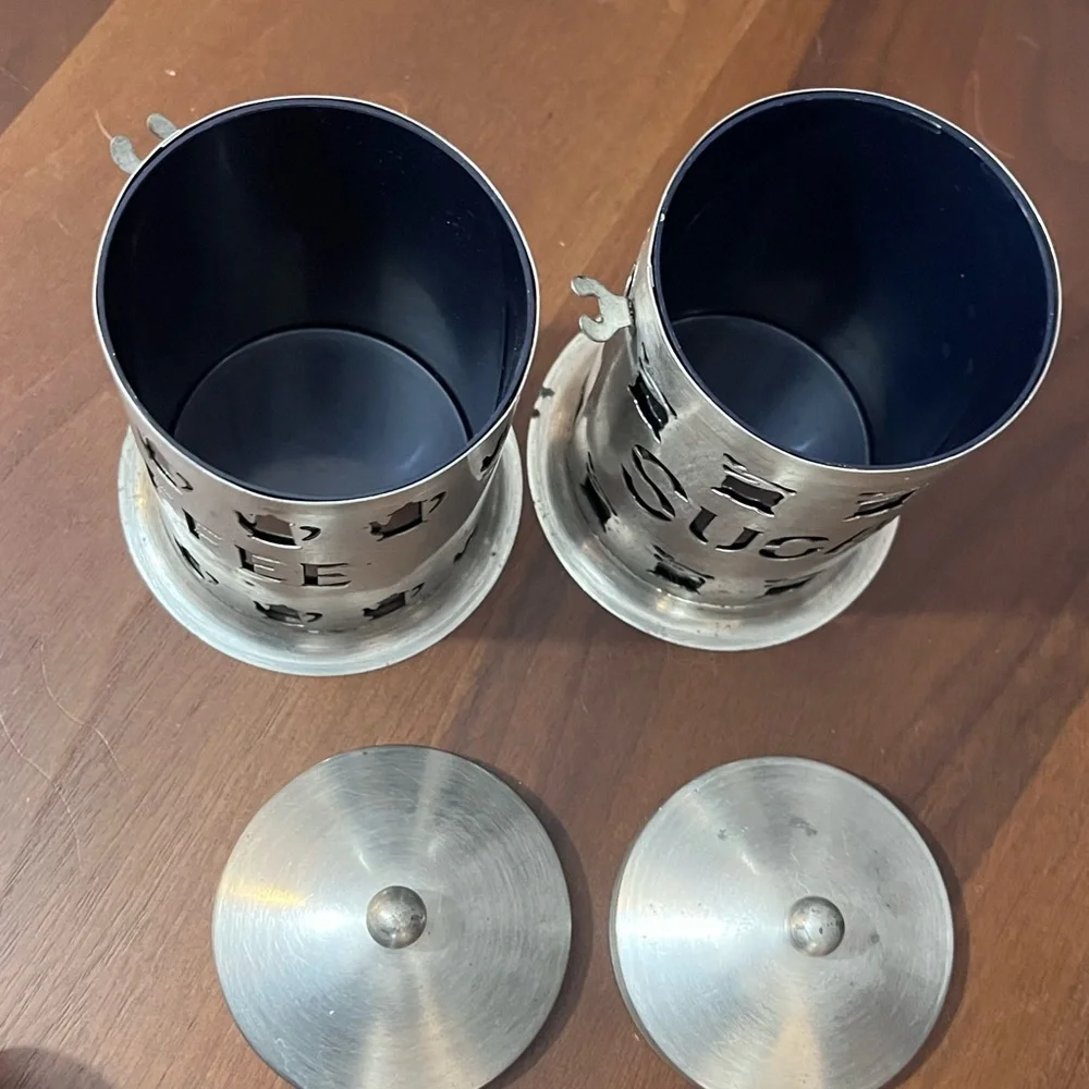 Vintage 1960’s silver, metal, coffee, and sugar canisters